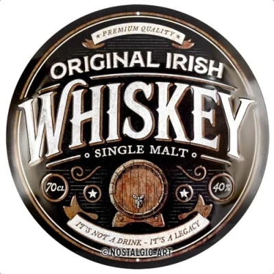 Bild av Nostalgic Art Plåtskylt i retrostil, Ø 35 cm, Original Irish Whiskey Presentidé som bartillbehör, av metall, vintagedesign