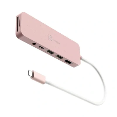Bild av j5create USB C hubb med flera portar strömförsörjning 4K HDMI/2 A 5 Gbps/PD 100 W laddning SD&amp;Micro SD/3,5 mm ljud för MacBook Pro &amp; Air/iPad Pro/iMac/Surface/XPS/Thinkpad/Galaxy/och mer