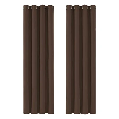 Bild av Deconovo Gardiner Blickdciht mörkläggningsgardiner med öljetter, 229x117cm (höjd x bredd), brun, uppsättning 2