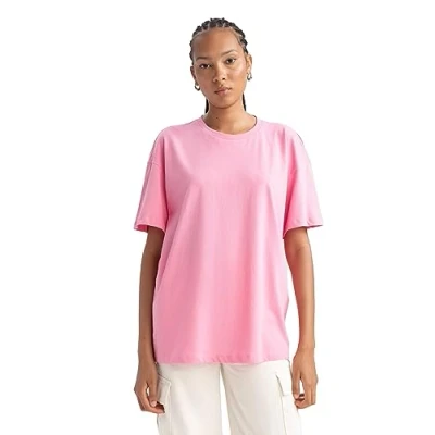 Bild av DeFacto dam t shirt klassisk basic oversize skjorta för kvinnor bekväm kvinnor, ROSA, M