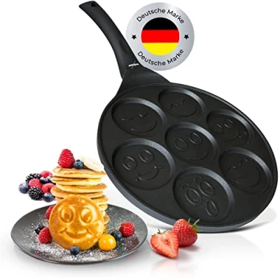Bild av endusor Pancake panna med smiley mönster, Ø 26 cm, PowerShield beläggning, passar de flesta spisar, 7 st. pancakes per lagg, perfekt även för plättar, pancakes, stekta ägg, poffertjes