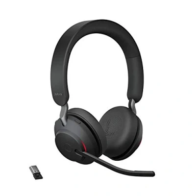 Bild av Jabra Evolve2 65 trådlöst headset Bullerdämpande UC certifierade stereohörlurar med lång batteritid USB A Bluetooth adapter svart