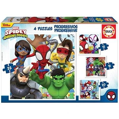 Bild av Educa Puzzle 12 16 20 25 Progres. Spidey&amp;Fantastiska Vänner, Multi, 19295