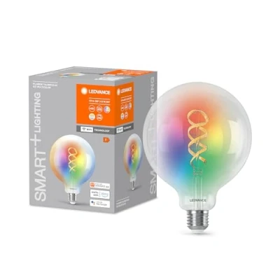 Bild av LEDVANCE SMART+ WIFI LED lampa, vitt glas, 4,8W, 470lm, klotform med 125 mm diameter &amp; E27 bas, justerbar färg ljus, dimbar, app eller röststyrning, lång livslängd