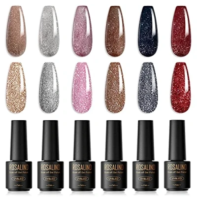 Bild av ROSALIND UV nagellack, 6 färger Mini Gel Nagellack Set Färg för naglar Glitter Shellac Soak Off Fransk Manikyr Kvinnor Mamma Present DIY hemma