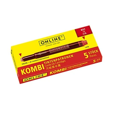 Bild av ONLINE 5x bläckpåfyllning för reservoarpennor I kompatibla med LAMY, Pelikan etc rött bläck universella bläckpatroner reservoarpenna och patronrullar, ej raderbara