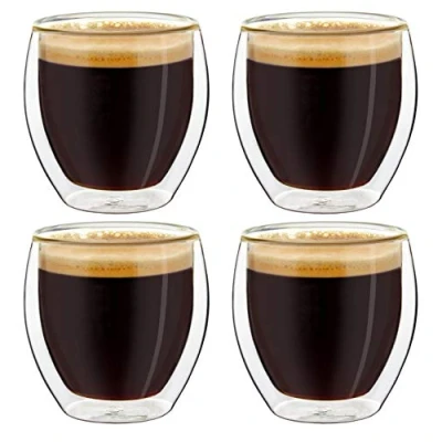 Bild av Creano espressoglas med dubbla väggar, set om 4, 100 ml termoglas flytande effekt