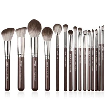 Bild av Jessup Brown Sminkborstar 15st Professionella Set Borstar för Pulver Fundament Concealer Ögonbryn Ögonskugga Kontur Eyeliner Öga Blandare Borsta, T498