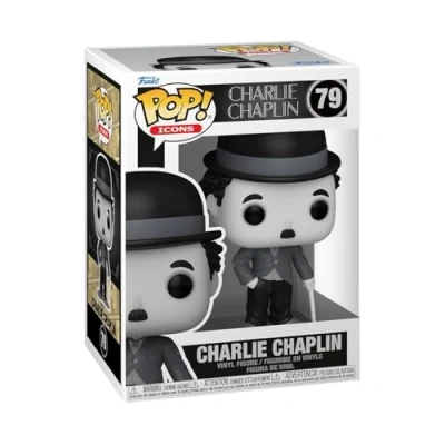 Bild av Funko Pop! Icons: Charlie Chaplin samlarfigur i vinyl presentidé officiella varor leksaker för barn och vuxna filmfans utställningsfigur