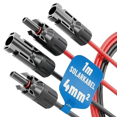 Bild av 2 x 1 meter solkabel 4 mm H1Z2Z2 K svart och röd PV kabel UV resistent 2, kabel, solcellsmonteringstillbehör, qmm från ABSINA