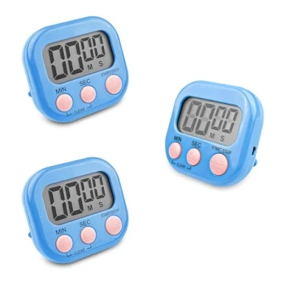 Bild av Fousenuk 3 stycken äggur, blå, timer, digital, kökstimer, kök, kort väckarklocka, magnetisk, stoppur med fällbart stativ, timer stor LCD display för matlagning, bakning, sport, studier