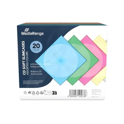 Bild av MediaRange CD tomt fodral, smal, för 1 skiva, 5 mm, färgsorterat, 20 pack