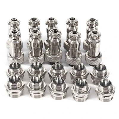 Bild av Walfront GX12 10 Set Aviation Connector Strömkontakt 2/3/4/5/6 Pin 12mm Plug Hane + Hona Beslag Zink Nickelpläterad Metall Socket 300V 5A