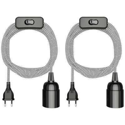 Bild av ledscom.de 2 st textilkabel LEHA, stickpropp, strömbrytare, svart, vit, räfflad, 3 m, lamputtag, 1x E27 max. 60W