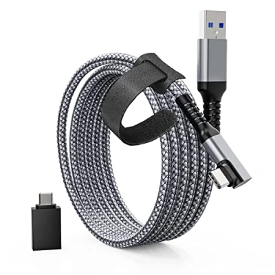 Bild av Djurkvalitet länkkabel 3 m kompatibel med Quest2/Pico 4, USB A till C kabeltillbehör 5 Gbps dataöverföring, nylonflätad USB3.0 kabel för VR headset och speldator