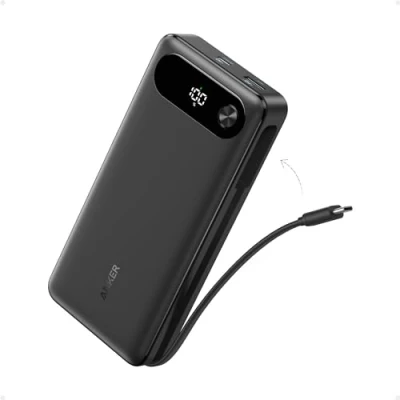 Bild av Anker Powerbank, 20 000 mAh bärbar laddare med integrerad USB C kabel, 87 W Max snabbladdningsbatteri, 2 och 1 A, för MacBook, iPhone 15/14 serien, Samsung, Switch mycket mer