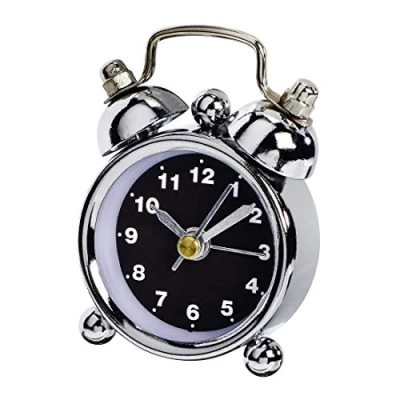 Bild av Hama analog väckarklocka inklusive batteri (retroklocka med larmfunktion, batteridriven miniväckarklocka av krom, perfekt som reseväckarklocka, klockväckarklocka sekundvisare) svart, silver