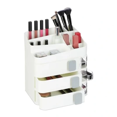 Bild av Relaxdays Make Up Organizer, 24 fack, kosmetisk förvaring, plast, H x B D: 27,5 26 21 cm, vit