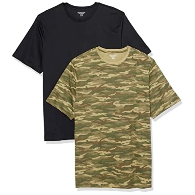 Bild av Amazon Essentials herr normal passform kortärmad rund hals t shirt, paket med 2, svart/kamouflagetryck, X Large