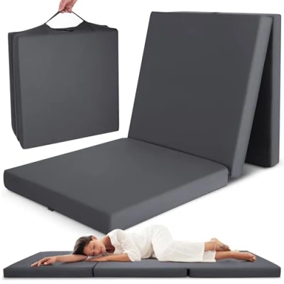 Bild av Beautissu Ihopfällbar Madrass Campix Platsbesparande Futon 195 x 120 7 cm Stor Vikbar Bärbar Resor Med Gäster Z Säng Kol Färgad