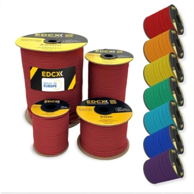 Bild av EDCX 4mm Nylon Paracord 550 100m (330 fot) Typ III, 100% nylonrep, 7 trådsrep, nylonrep i enfärgade färger (Red, 100 m)