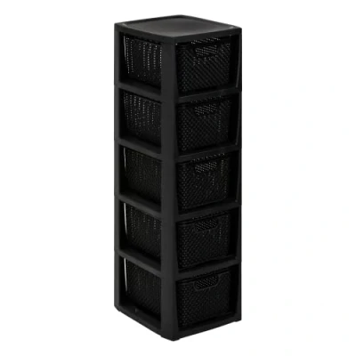 Bild av BranQ Home Essential hylla i rotting design, BPA fri plast PP, svart, 29,5 x 24 80 cm, 5 korgar