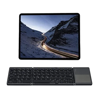 Bild av Mcbazel Fällbart tangentbord, Bluetooth, bärbar, vikbart, trådlöst, vikbart tri tangentbord med pekplatta för mobila enheter, kompatibel surfplatta/mobiltelefon/PC, grå