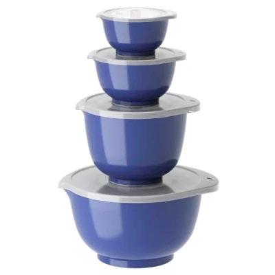 Bild av Rosti Margrethe skålset, blandningsskålset, 8 delar med 4 blandningsskålar och lock, tillverkade av återvinningsbar plast, 0,25 liter, 0,5 1,5 liter 3 Electric Blue (blå)