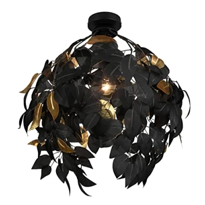 Bild av Reality Leuchten Taklampa Leavy R60461032, metall svart, skärm plast svart/guld, exkl. 1 x E27