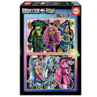 Bild av Educa Set med 2 barnpussel 100 bitar och bilder av Monster High, mått: 40 x 28 cm, rekommenderas från 6 år (19704)