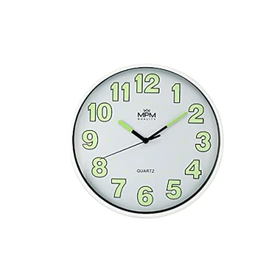 Bild av MPM Quality Lumini Wall Clock väggklocka med luminescen, kvartsrörelse svepande, vit/grön, väggdekoration Ø 247 x 45 mm, rund design modern för vardagsrum, kök, kontor, sovrum, alla