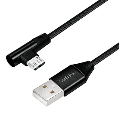 Bild av USB 2.0 anslutningskabel (typ A) till mikro 90 vinklad svart 0,3 m