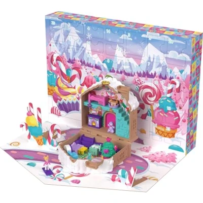 Bild av Adventskalender med Polly Pocket docka, pepparkakshus, lekset över 24 överraskningar, dockhusmöbler och jultillbehör, JFV13