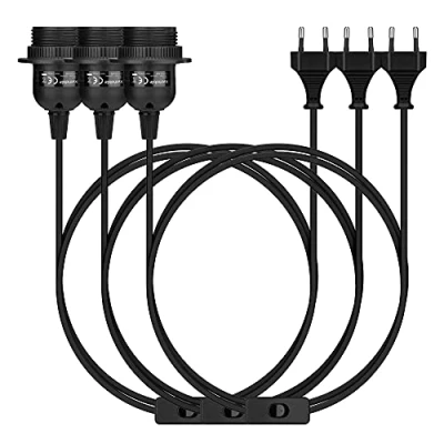 Bild av KWMOBILE 3X E27 Lampram med Switch version Vit 5m strömkabelskruv Ring Lampupphängning Pendant Light Hanging