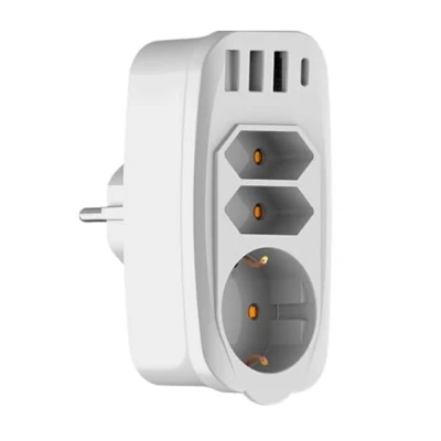 Bild av Grenuttag 7 i 1 USB uttag, 4000W Vägguttag (250V 16A) med 3 AC Och PD35W Kompatibel Telefon, överspänningsskydd, Strömbrytare, Laddare för Kontor, Sovrum.