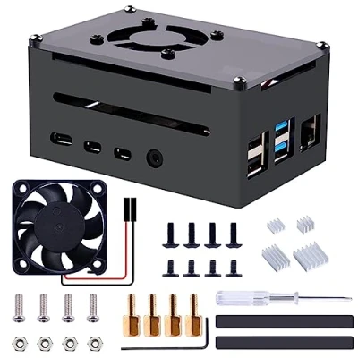 Bild av GeeekPi Raspberry Pi 4 Case, Aluminum Case with Fan, Heatsink for Model B, High Supports POE Hat