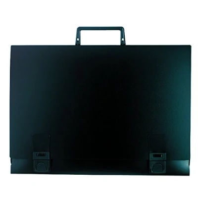 Bild av Exacompta Ref 59101E Konsthölje i plast storlek 310 x 430 mm, lämplig för transport av A3 dokument, styvt handtag, bandlås att säkra dokumenten svart omslag