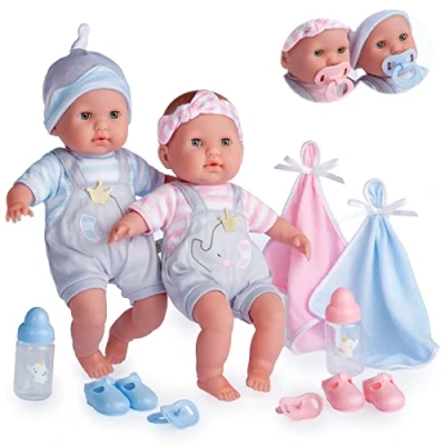 Bild av Jc toys Berenguer Boutique mjuka tvillingdockor på 38 cm, ögonen öppna och stängda, inklusive Europa 8 tillbehör, designade i Spanien av Berenguer, 2 år gammal
