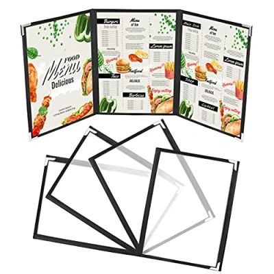 Bild av Kurtzy Trefaldigt Vikt A4 Meny Hållare (5 Pack) 3 Dubbelsidig Amerikansk Stil Menyhållare Svart Klar Omslag med Hörnskydd För Restaurang, Bar, Kafé, Mat &amp; Dryck