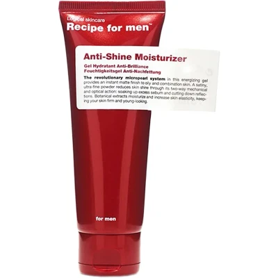 Bild av RECIPE FOR MEN Anti Shine Moisturizer omedelbar matt finish, mikropearl system för fet hud/blandhud, förbättrar elasticiteten, tillverkad i Sverige, 75 ml