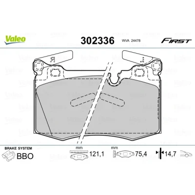 Bild av VALEO 302336 Jeu de plaquettes frein Essieu avant contact signal d&#039;usure exclu avec tôle anti bruit MINI: 3/5 portes, Clubman, Cabriolet