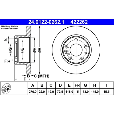 Bild av ATE 24.0122 0262.1 Disque de frein 276,0 22,0 5 118,0 plein IVECO: DAILY 3, 3 Kasten/Kombi