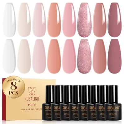 Bild av Rosalind UV Nagellack Naken, 8 FäRger Gelé Gel Transparent Vit Naken Rosa, Mini Soac Off Beige FöR Nagelkonst Manikyr