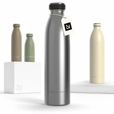Bild av LARS NYSØM rostfri vattenflaska 350ml, 500ml, 750ml, 1L, 1,5 liter Termosflaska lämplig för kolsyrat Läcksäker sport, utomhus, skola (Stainless Steel, 750ml)