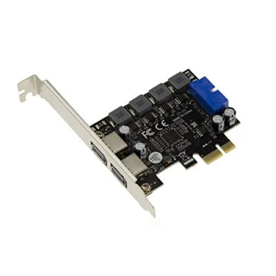 Bild av KALEA INFORMATIQUE PCI Express PCIe USB 3.0 kort med 2 externa 5G typ A portar och interna på USB3 kontakt 19 poäng. Automatisk strömförsörjning, NEC chipset D720201