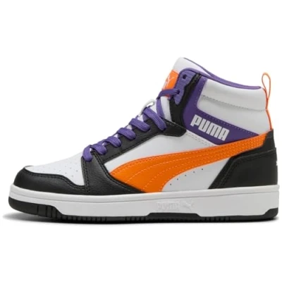 Bild av Puma Rebound V6 MID JR sneakers, vit orange glo Black, 3.5 UK, svart, 36 EU