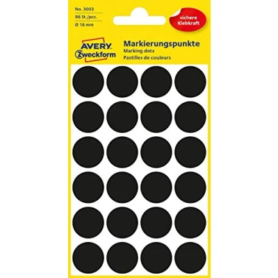 Bild av AVERY Zweckform 3003 självhäftande markeringspunkter 96 stycken (Ø 18 mm, prickar på 4 ark, punktklistermärken för färgkodning, runda klistermärken kalender, planerare och