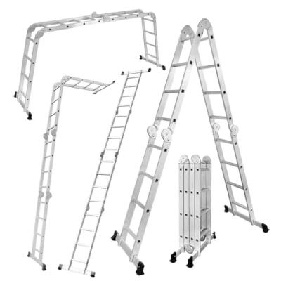 Bild av DRABEST 4 x steg universell ledstege aluminium hållbar och stabil konstruktion maximal belastning 125 kg 0,33 1,5 0,25 m