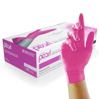 Bild av UNIGLOVES Pearl 100 engångshandskar, undersökningshandskar, magenta, storlek M