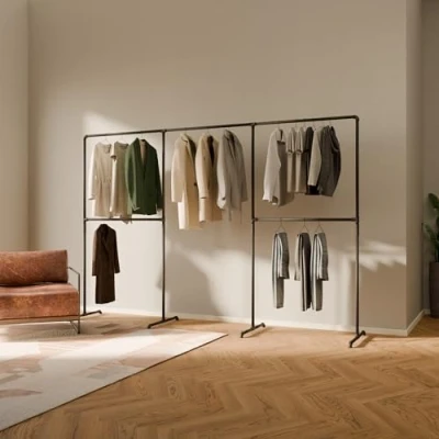 Bild av pamo fristående klädstång I industriell loftdesign LAS II garderob för gångjärnsgarderob vägg sovrum klädställ av svarta robusta rör